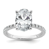 14k White Gold 3 3/8 carat Certified Lab Grown Diamond VS+ F+ Oval Complete Shared Prong Engagement Ring