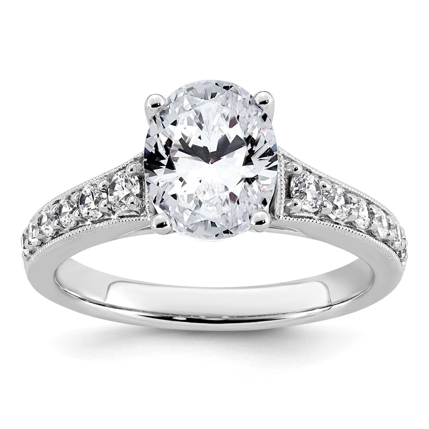 14k White Gold 1 7/8 carat Certified Lab Grown Diamond VS+ F+ Oval Complete Engagement Ring