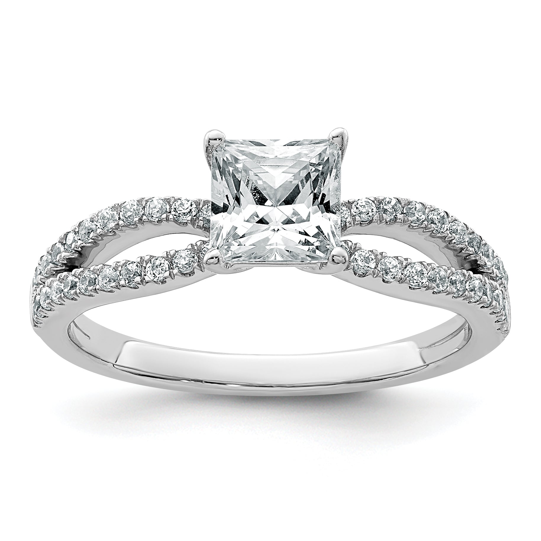 14k White Gold 1 1/4 carat Lab Grown Diamond VS+ F+ Princess Complete Engagement Ring