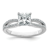 14k White Gold 1 1/2 carat Certified Lab Grown Diamond VS+ F+ Princess Complete Engagement Ring