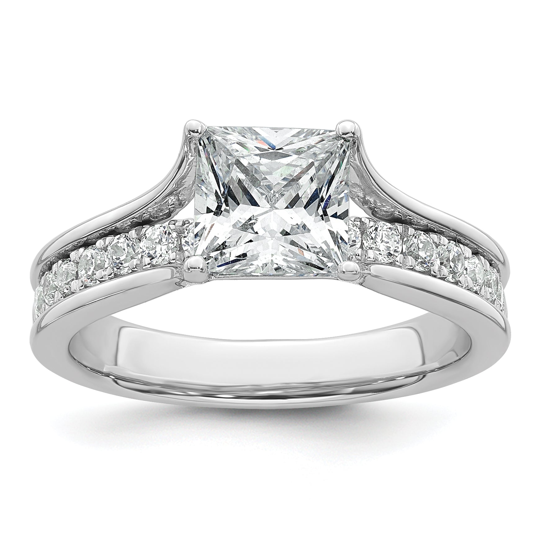 14k White Gold 1 7/8 carat Certified Lab Grown Diamond VS+ F+ Princess Complete Engagement Ring