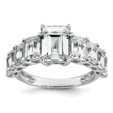 14k White Gold 5 carat Lab Grown Diamond VS+ F+ Emerald Complete Shared Prong Engagement Ring