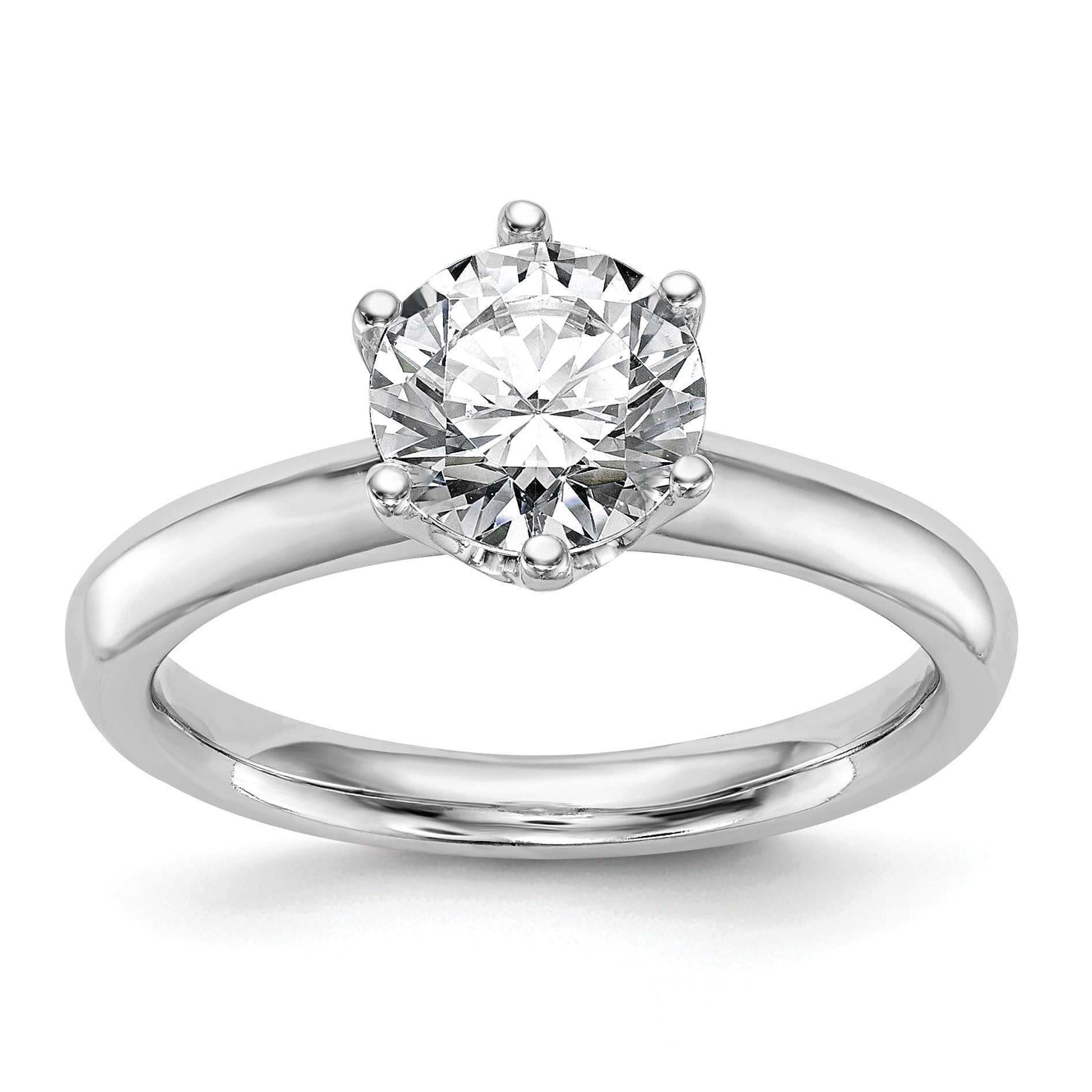 14k White Gold Six-Prong 1 carat center Round Solitaire Engagement Ring Mounting (No Stones Included)