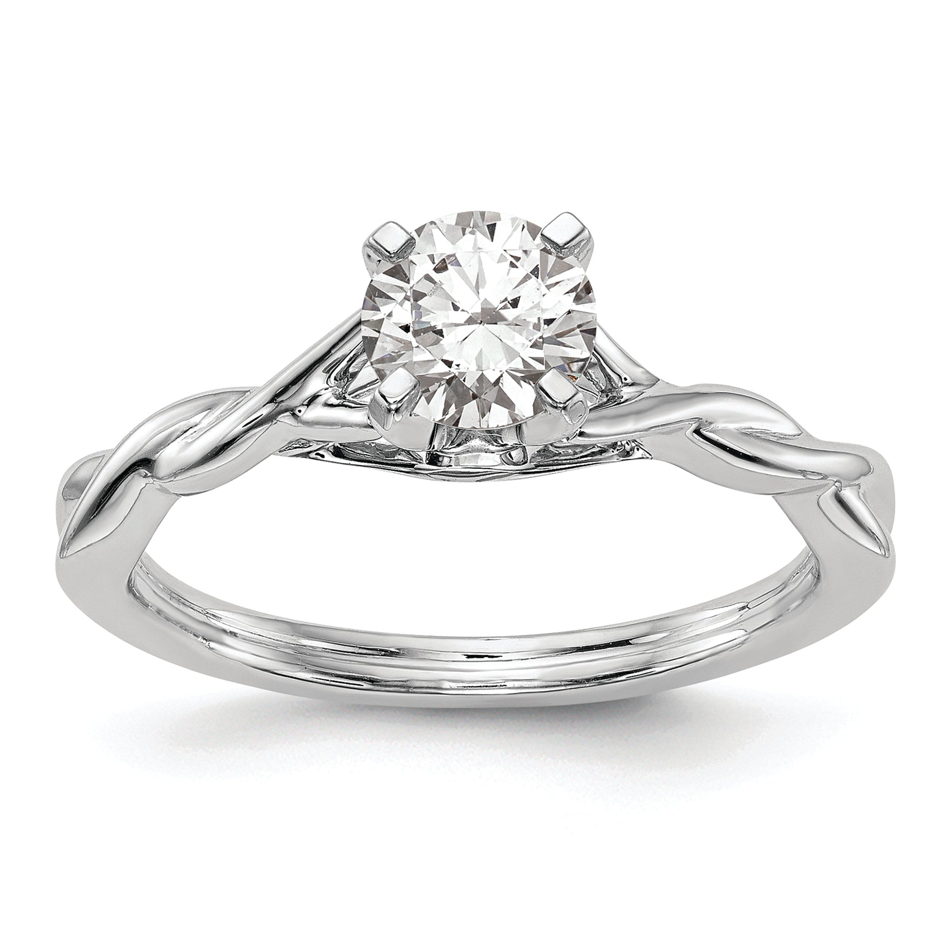 14k White Gold Twist Solitaire Peg Set Engagement Ring Mounting (No Stones Included)