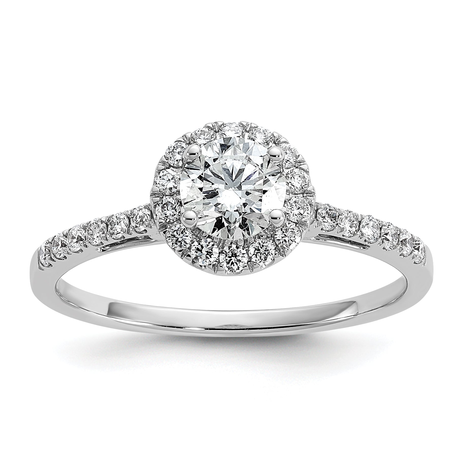 14k White Gold 3/4 carat Lab Grown Diamond VS/SI+ G+ Complete Size 9 Halo Engagement Ring