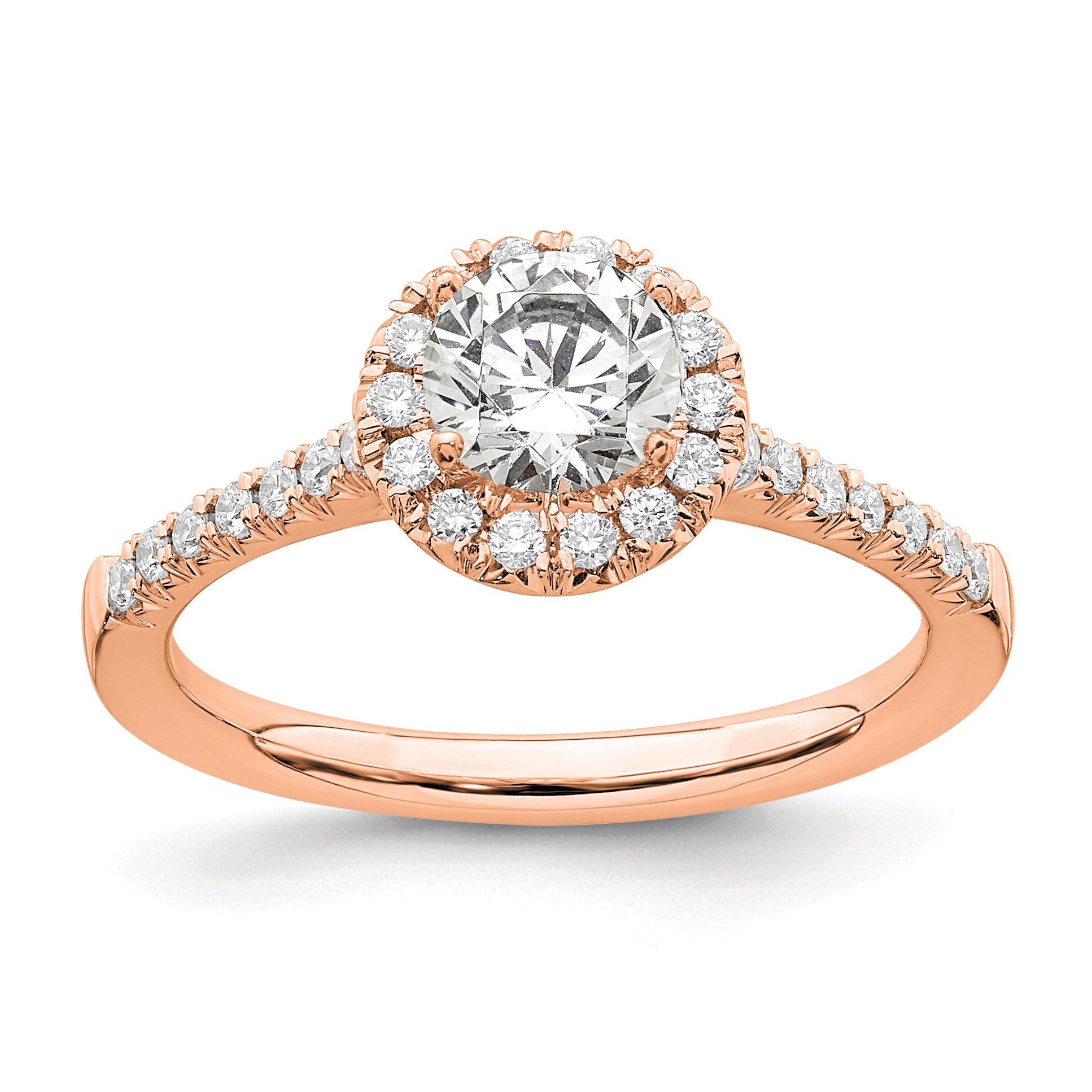 14k Rose Gold 3/4 carat Lab Grown Diamond VS/SI+ G+ Round Complete Size 9 Halo Engagement Ring
