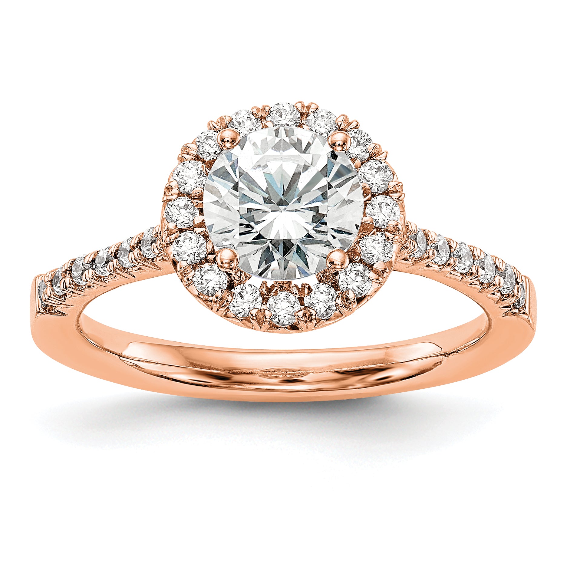 14k Rose Gold 1/3 carat Lab Grown Diamond VS/SI+ G+ 1 carat Center Round Semi Mount Engagement Ring