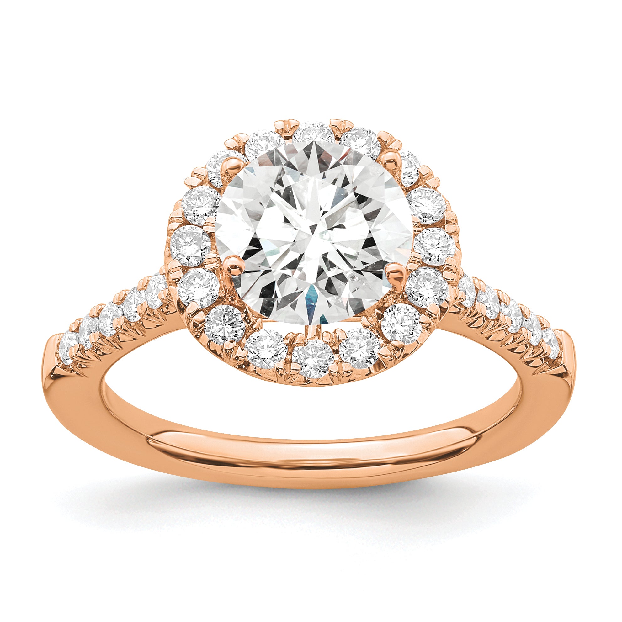 14k Rose Gold 1/2 carat Lab Grown Diamond VS/SI+ G+ 2 carat Center Round Semi Mount Engagement Ring