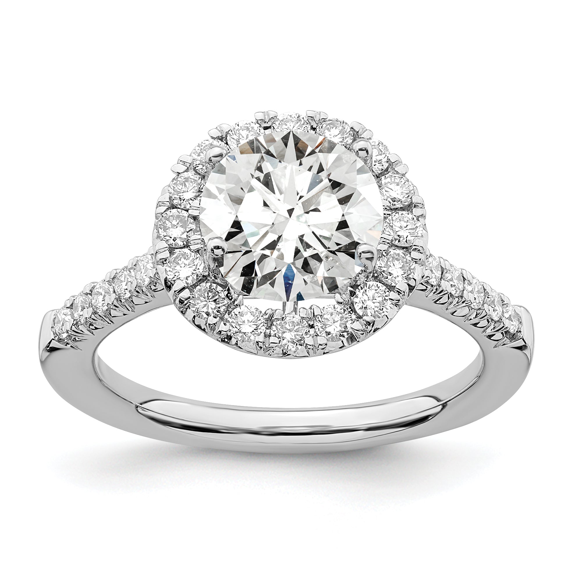 14k White Gold 1/2 carat Lab Grown Diamond VS/SI+ G+ 2 carat Center Round Semi Mount Engagement Ring