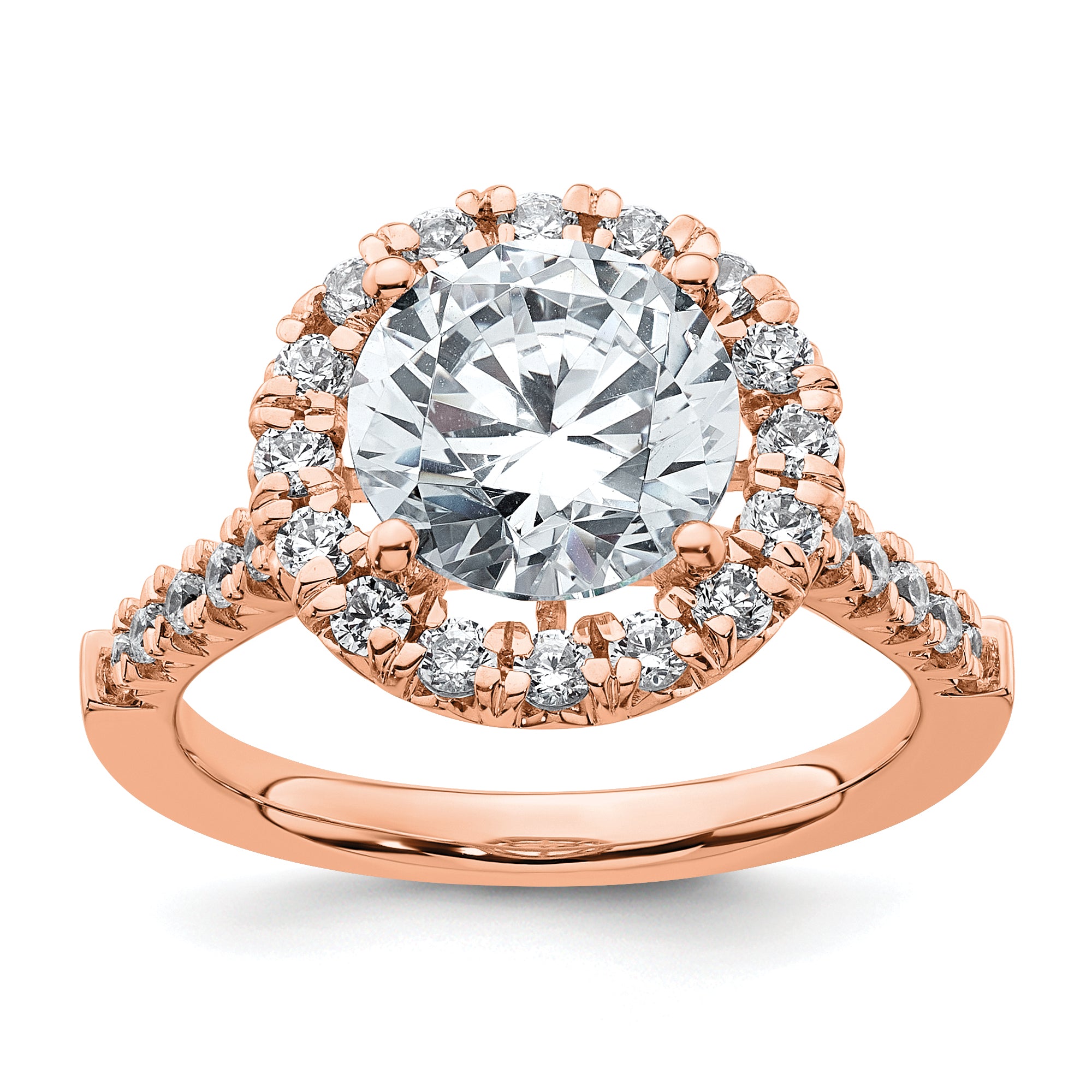 14k Rose Gold 5/8 carat Lab Grown Diamond VS/SI+ G+ 3 carat Center Round Semi Mount Engagement Ring