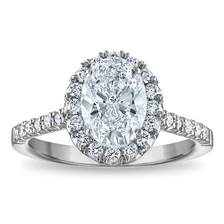 14kw Certified 1.98ct Oval Lab Grown VS/SI FGH Dia Halo Complete Engagement