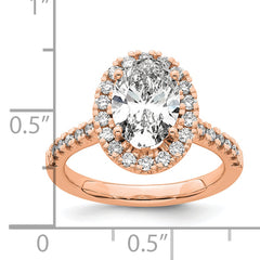 14k Rose Gold 1/2 carat Lab Grown Diamond VS/SI+ G+ 2 carat Center Oval Semi Mount Halo Engagement Ring