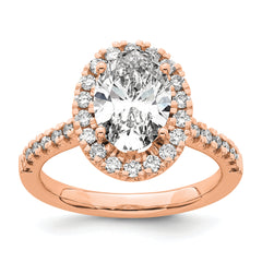 14k Rose Gold 1/2 carat Lab Grown Diamond VS/SI+ G+ 2 carat Center Oval Semi Mount Halo Engagement Ring