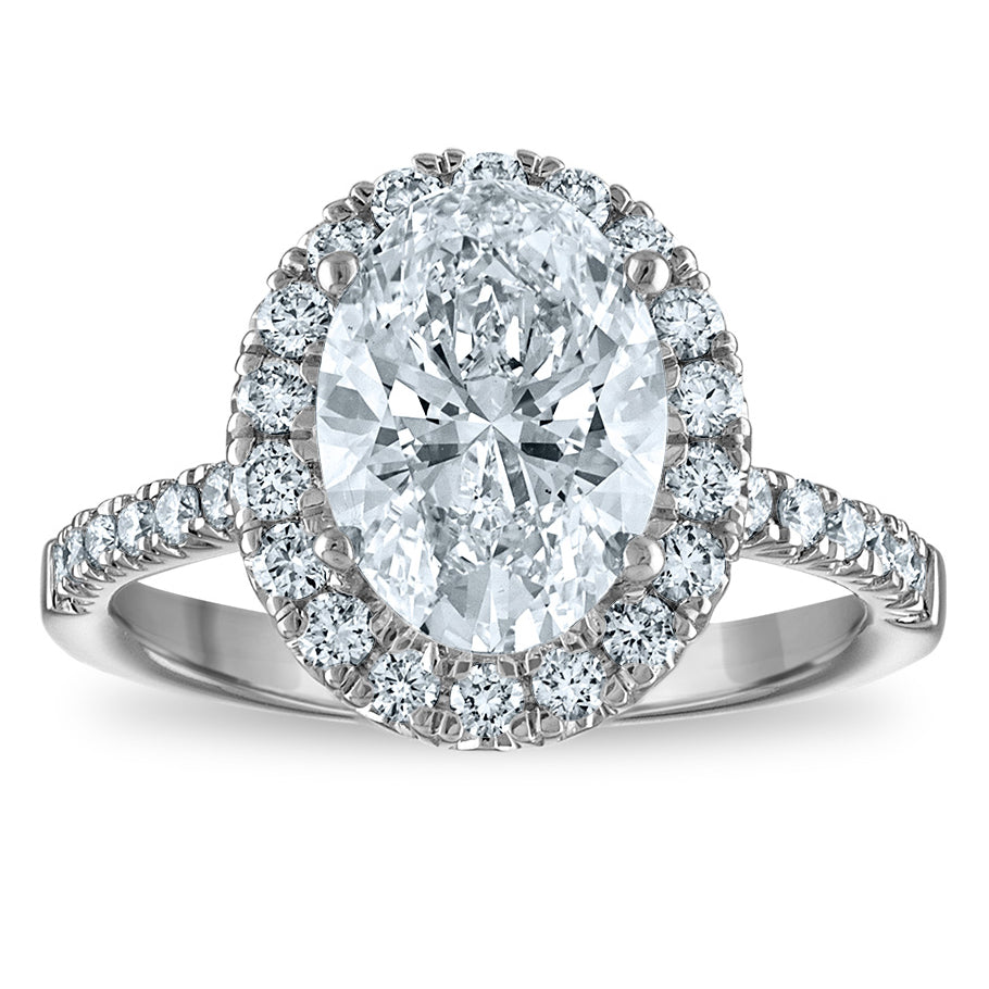 14kw Certified 2.54ct Oval Lab Grown VS/SI FGH Dia Halo Complete Engagement