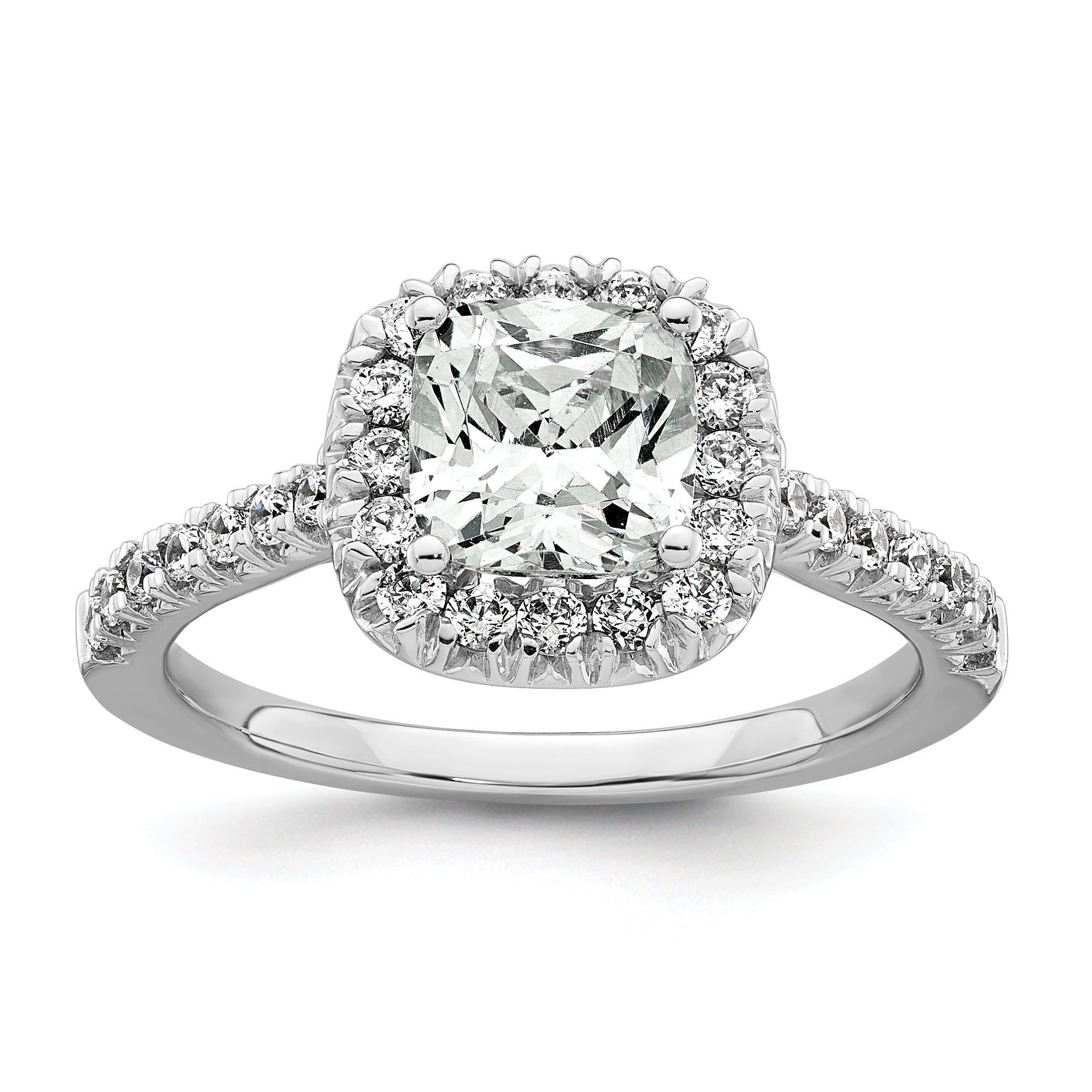 14k 1/2 carat Lab Grown Diamond VS/SI+ G+ 2 carat Cushion Center Semi Mount Halo Engagement Ring