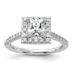 14k White Gold 1/2 carat Lab Grown Diamond VS/SI+ G+ 1 carat Center Princess Semi Mount Halo Engagement Ring