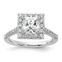 14k White Gold 3/4 carat Lab Grown Diamond VS/SI+ G+ 1 1/2 carat Center Princess Semi Mount Halo Engagement Ring