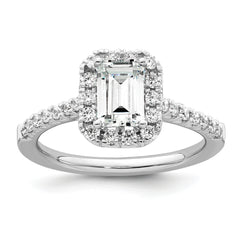 14k 1/2 carat Lab Grown Diamond VS/SI+ G+ 1 carat Emerald Center Semi Mount Halo Engagement Ring