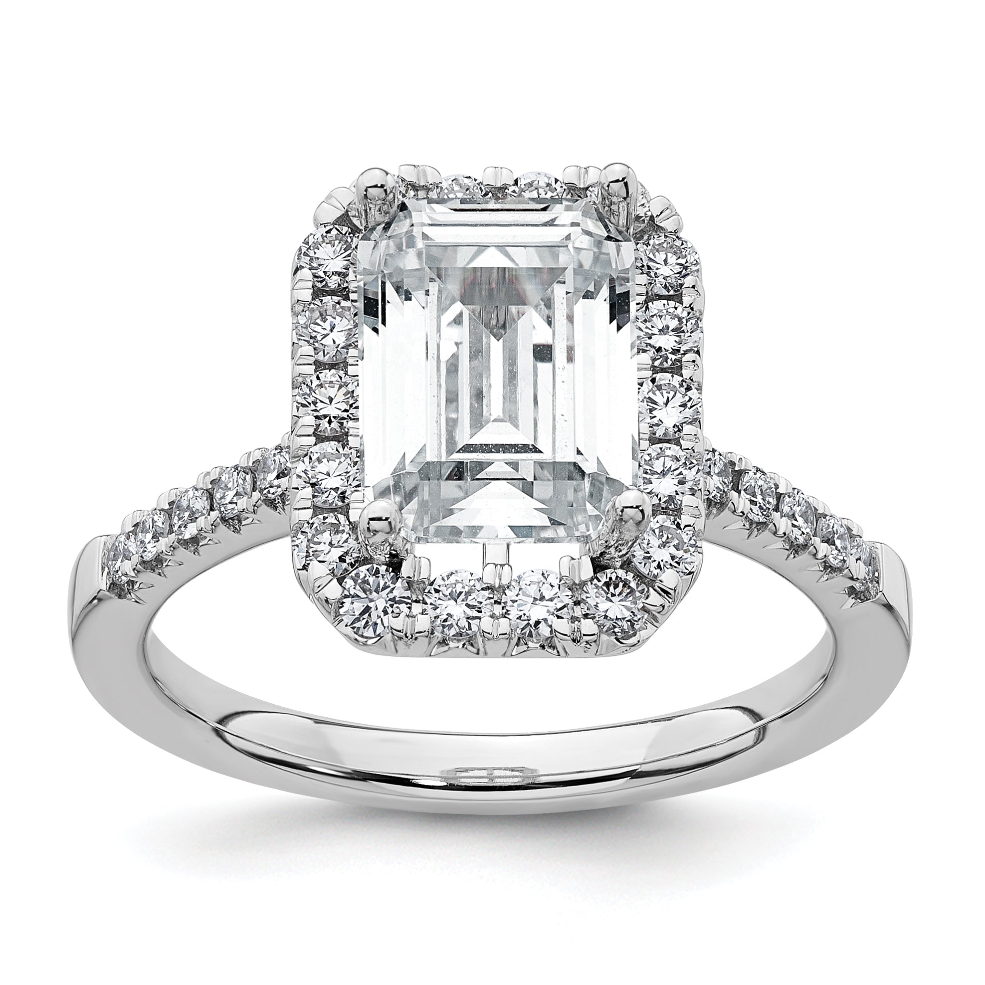 14k 3/8 carat Lab Grown Diamond VS/SI+ G+ 2 carat Emerald Center Semi Mount Halo Engagement Ring