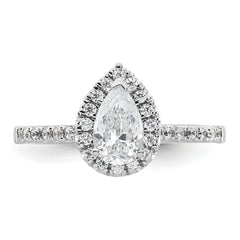 14k White Gold 1/3 carat Lab Grown Diamond VS/SI+ G+ 3/4 carat Center Pear Semi Mount Halo Engagement Ring