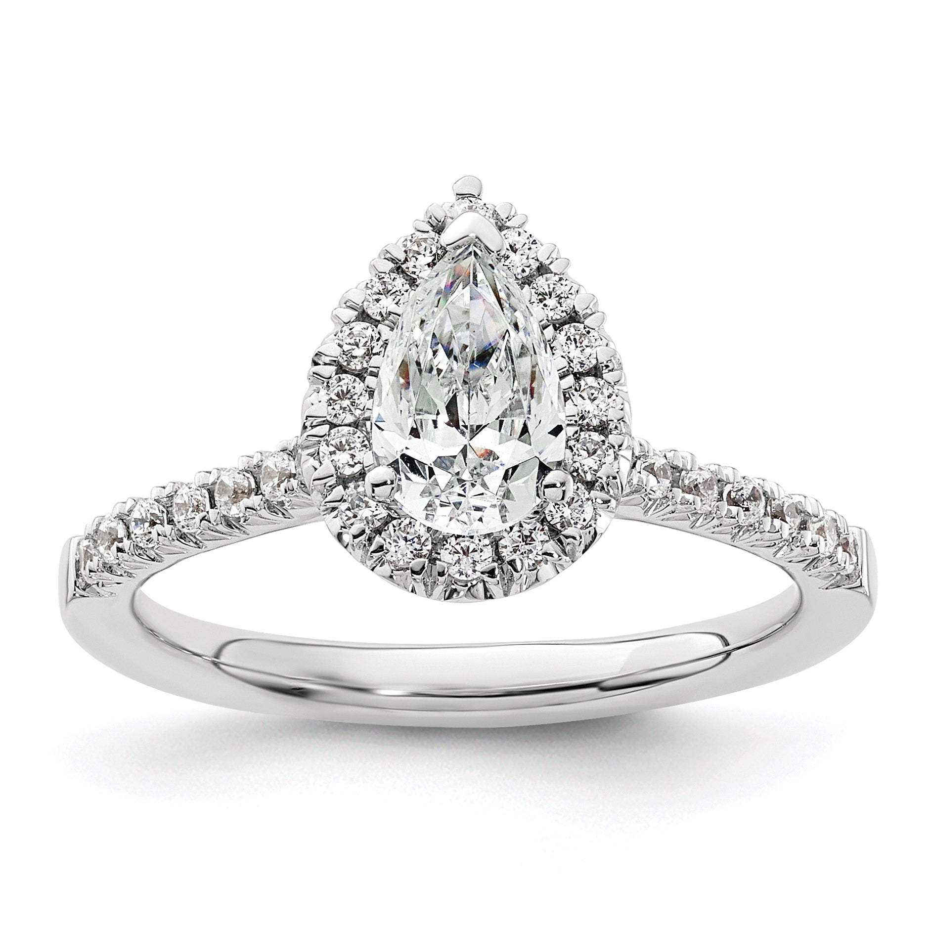 14k White Gold 1/3 carat Lab Grown Diamond VS/SI+ G+ 3/4 carat Center Pear Semi Mount Halo Engagement Ring