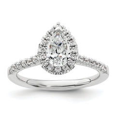 14k White Gold 1/3 carat Lab Grown Diamond VS/SI+ G+ 3/4 carat Center Pear Semi Mount Halo Engagement Ring