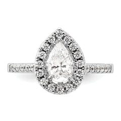 14k White Gold 3/8 carat Lab Grown Diamond VS/SI+ G+ 1 carat Center Pear Semi Mount Halo Engagement Ring
