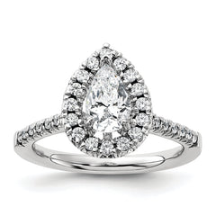 14k White Gold 3/8 carat Lab Grown Diamond VS/SI+ G+ 1 carat Center Pear Semi Mount Halo Engagement Ring