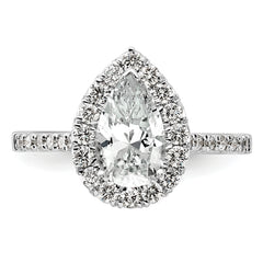 14k White Gold 5/8 carat Lab Grown Diamond VS/SI+ G+ 1 1/2 carat Center Pear Semi Mount Halo Engagement Ring