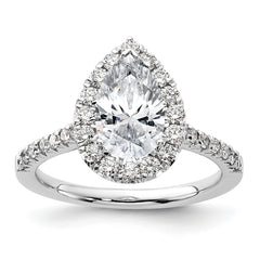 14k White Gold 5/8 carat Lab Grown Diamond VS/SI+ G+ 1 1/2 carat Center Pear Semi Mount Halo Engagement Ring