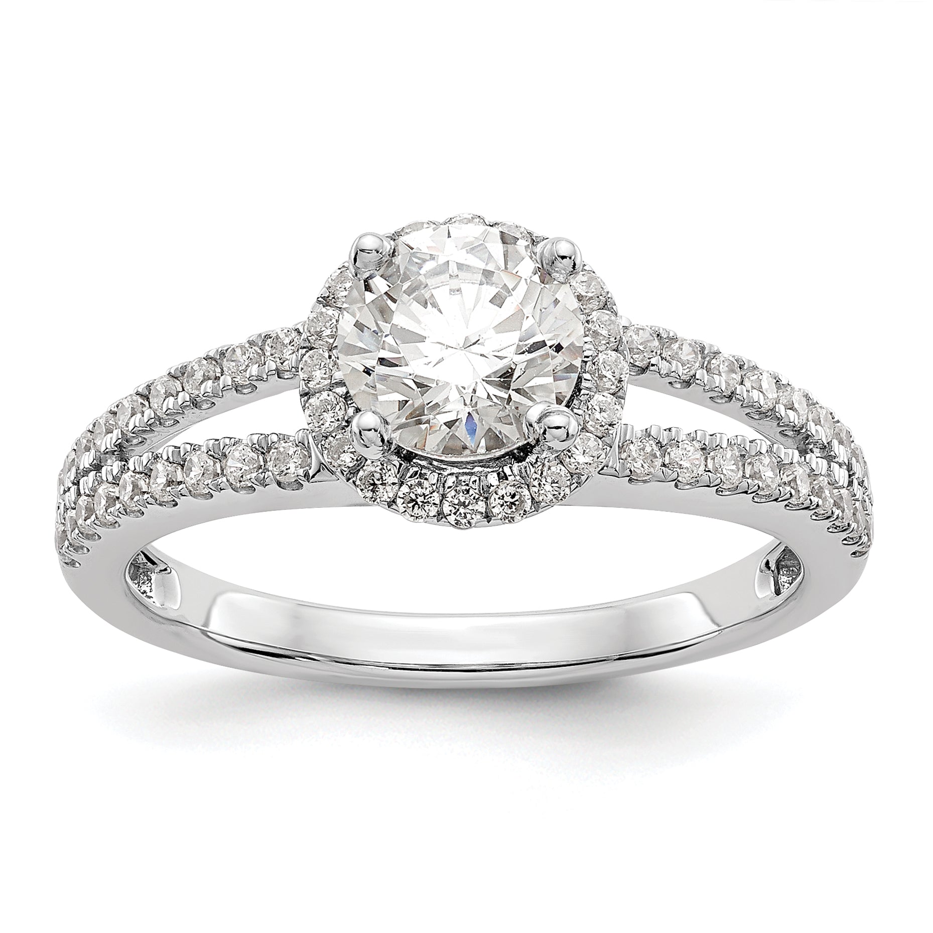 14k White Gold 1/3 carat Lab Grown Diamond VS/SI+ G+ 3/4 carat Center Round Semi Mount Engagement Ring