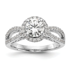 14k White Gold 5/8 carat Lab Grown Diamond VS/SI+ G+ 1 carat Center Round Semi Mount Halo Engagement Ring