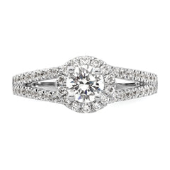 14k White Gold 1 carat Lab Grown Diamond VS/SI+ G+ Complete Round Halo Engagement Ring