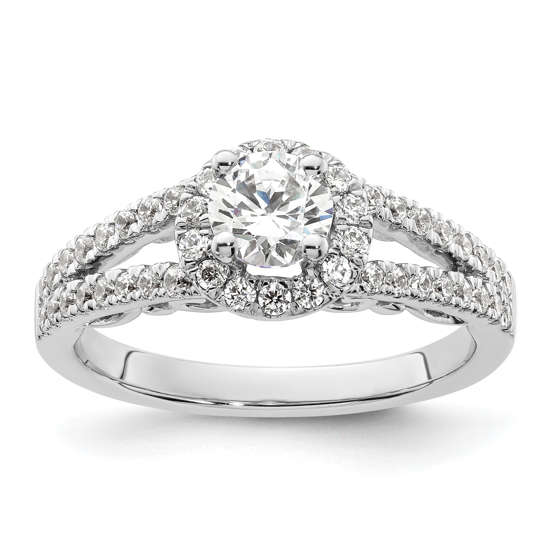 14k White Gold 1 carat Lab Grown Diamond VS/SI+ G+ Complete Round Halo Engagement Ring