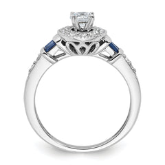 14k White Gold 1/2 carat Lab Grown Diamond VS/SI+ G+ and Created Sapphire Complete Round Halo Engagement Ring