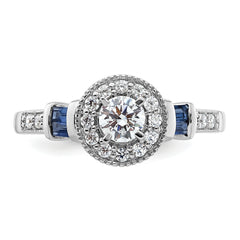 14k White Gold 1/2 carat Lab Grown Diamond VS/SI+ G+ and Created Sapphire Complete Round Halo Engagement Ring