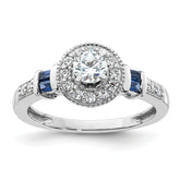14k White Gold 1/2 carat Lab Grown Diamond VS/SI+ G+ and Created Sapphire Complete Round Halo Engagement Ring