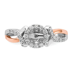 14k Two-Tone Rose and White Gold 1/4 carat Lab Grown Diamond VS/SI+ G+ Halo Semi Mount Peg Set Engagement Ring