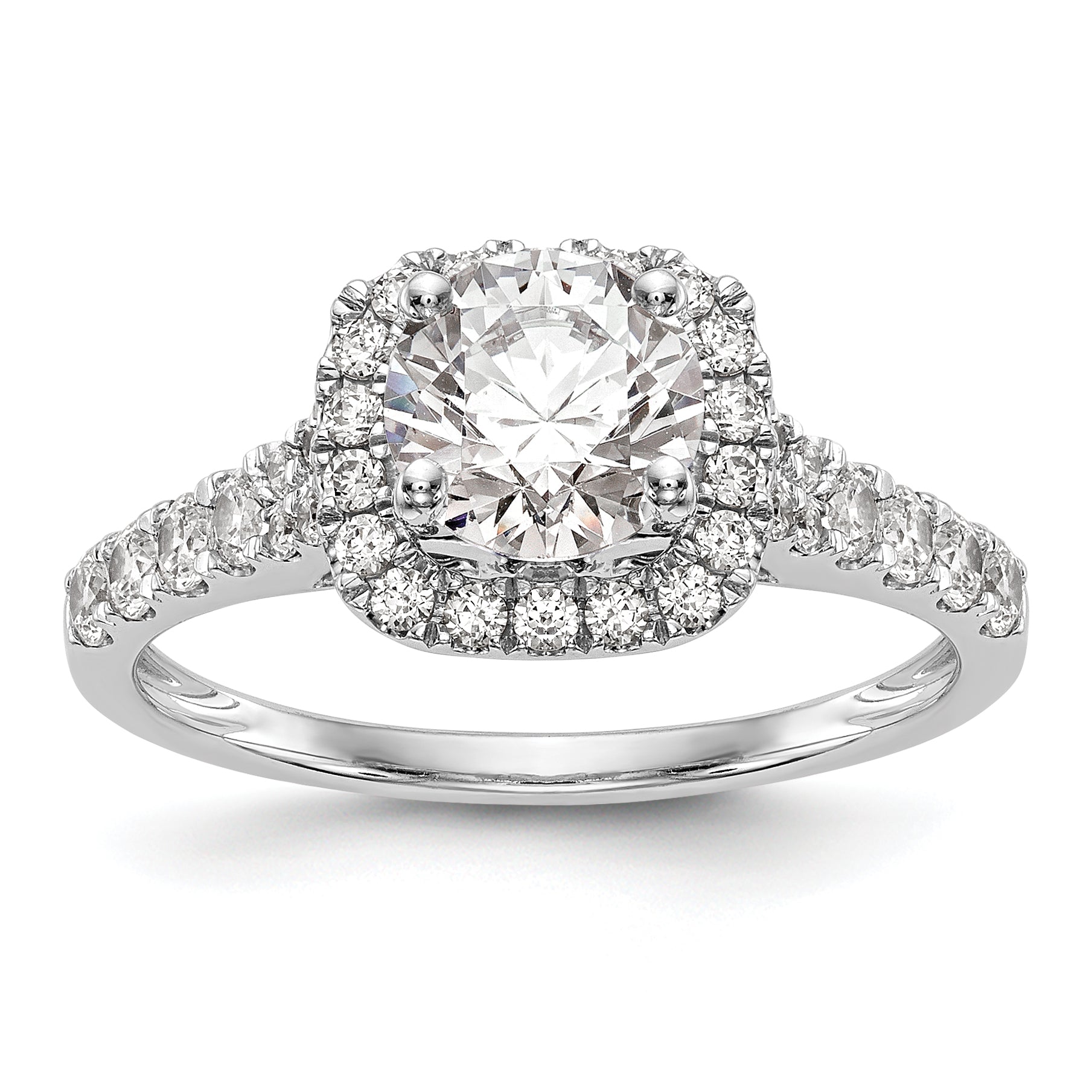 14k White Gold 1/2 carat Lab Grown Diamond VS/SI+ G+ Semi Mount Halo Peg Set Engagement Ring