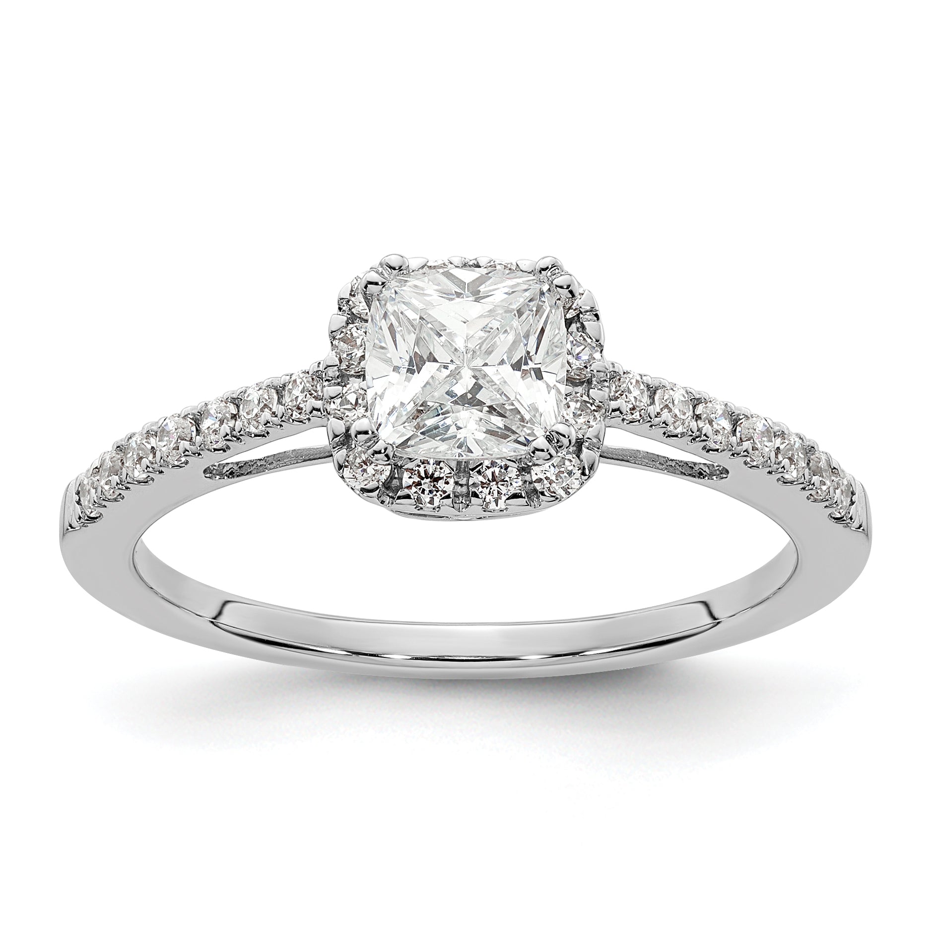 14k White Gold 1/4 carat Lab Grown Diamond VS/SI+ G+ 3/4 carat Center Cushion Semi Mount Engagement Ring