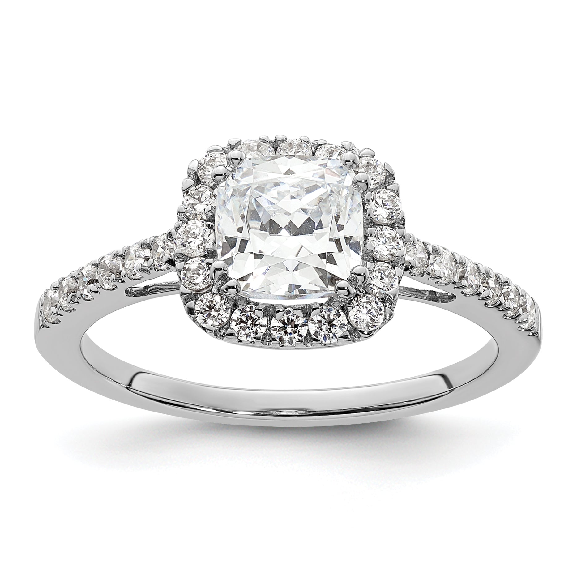 14k White Gold 3/8 carat Lab Grown Diamond VS/SI+ G+ 7/8 carat Center Cushion Semi Mount Engagement Ring