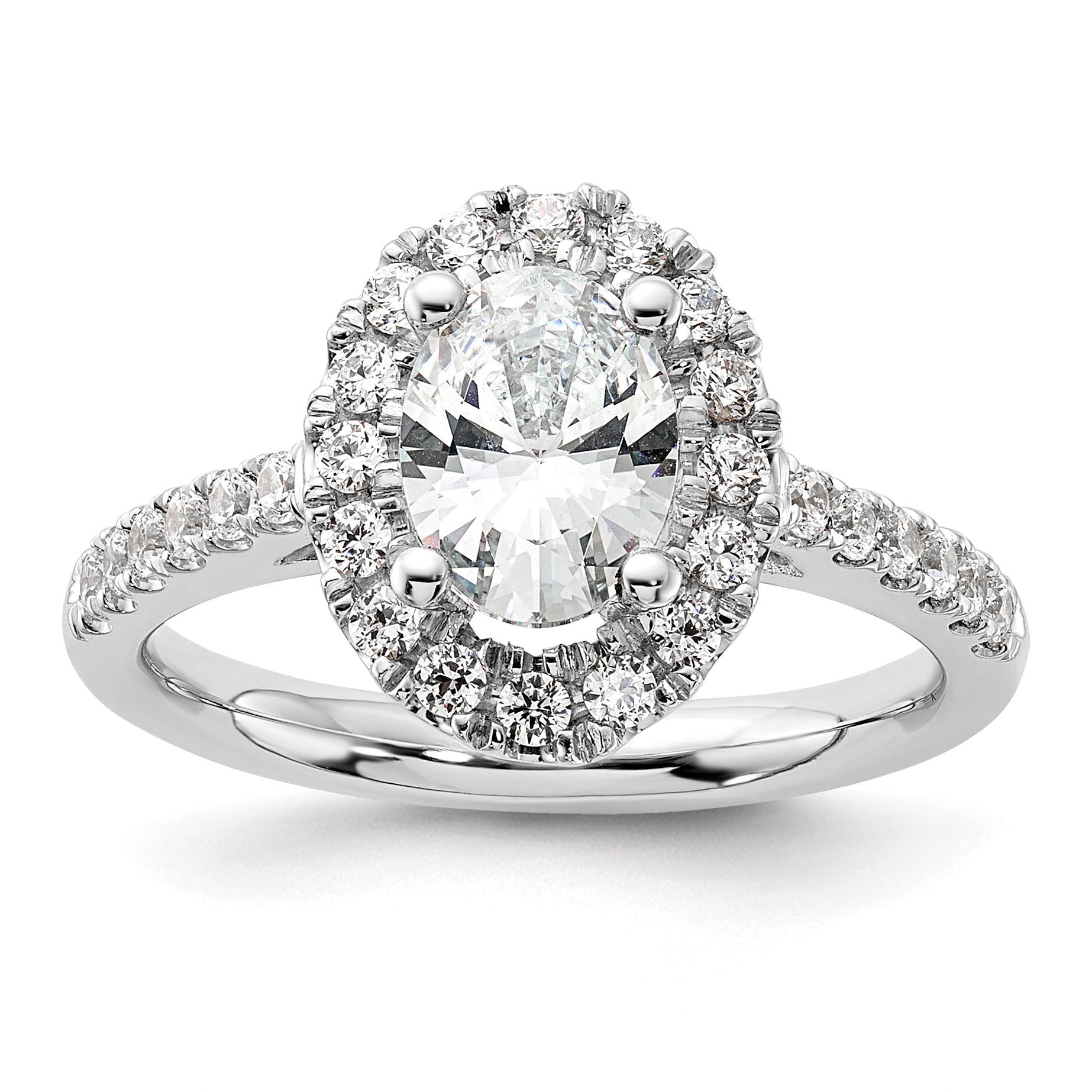 14k White Gold 1/2 carat Lab Grown Diamond VS/SI+ G+ 1 carat Center Oval Semi Mount Halo Engagement Ring
