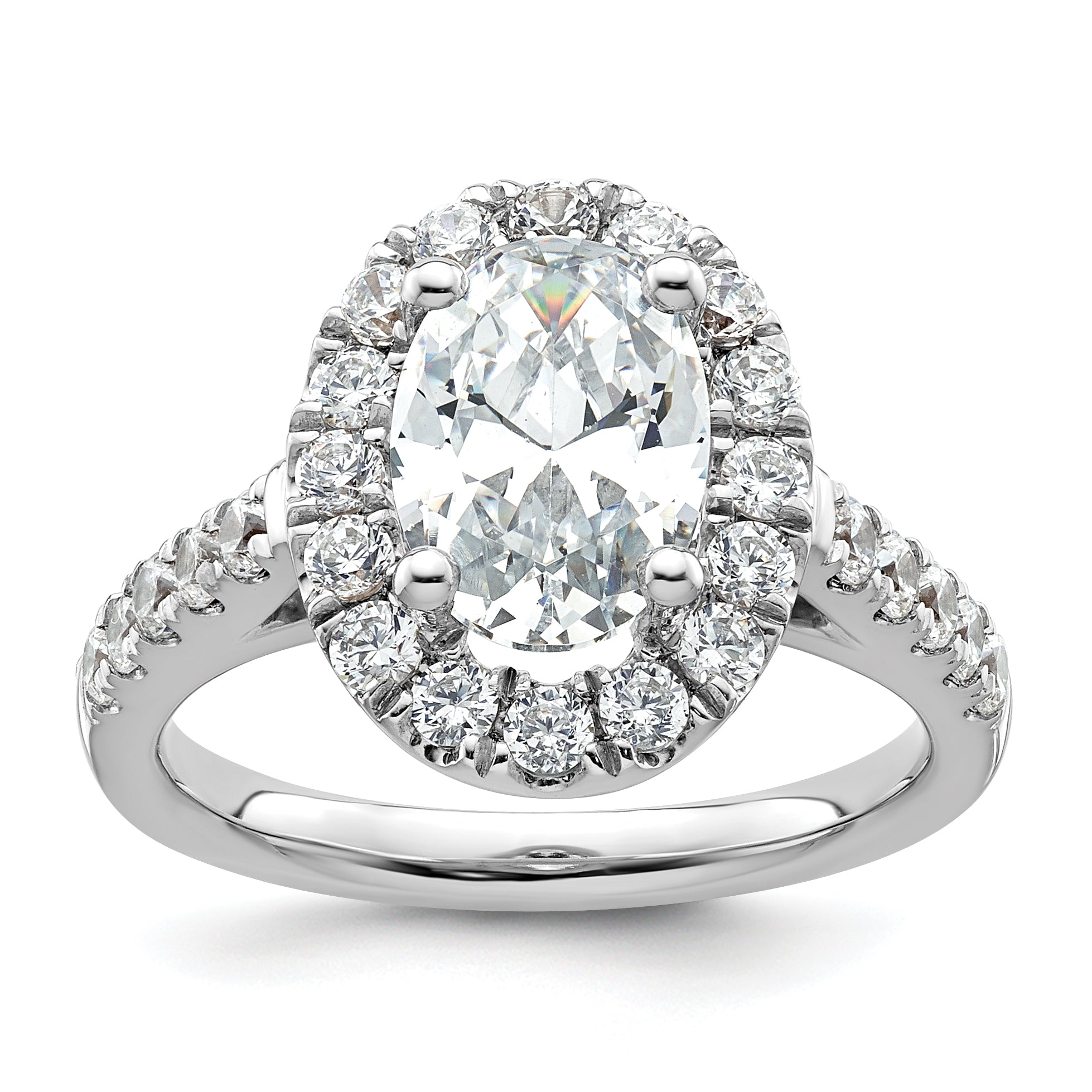 14k White Gold 7/8 carat Lab Grown Diamond VS/SI+ G+ 2 carat Center Oval Semi Mount Halo Engagement Ring