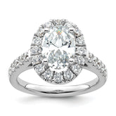 14k White Gold 7/8 carat Lab Grown Diamond VS/SI+ G+ 2 carat Center Oval Semi Mount Halo Engagement Ring