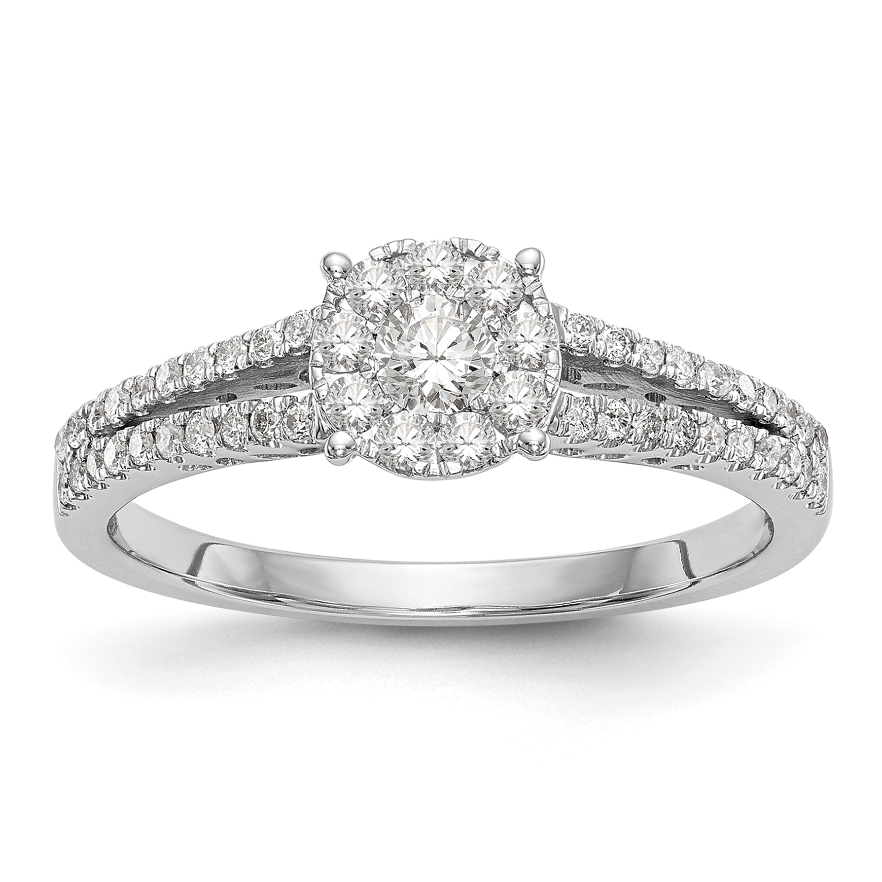 14K White Gold Lab Grown VS/SI+ G+ Dia Complete Cluster Engagement Ring