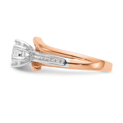 14k Two-Tone Rose and White Gold 7/8 carat Lab Grown Diamond VS/SI Semi Mount By-Pass Peg Set Engagement Ring