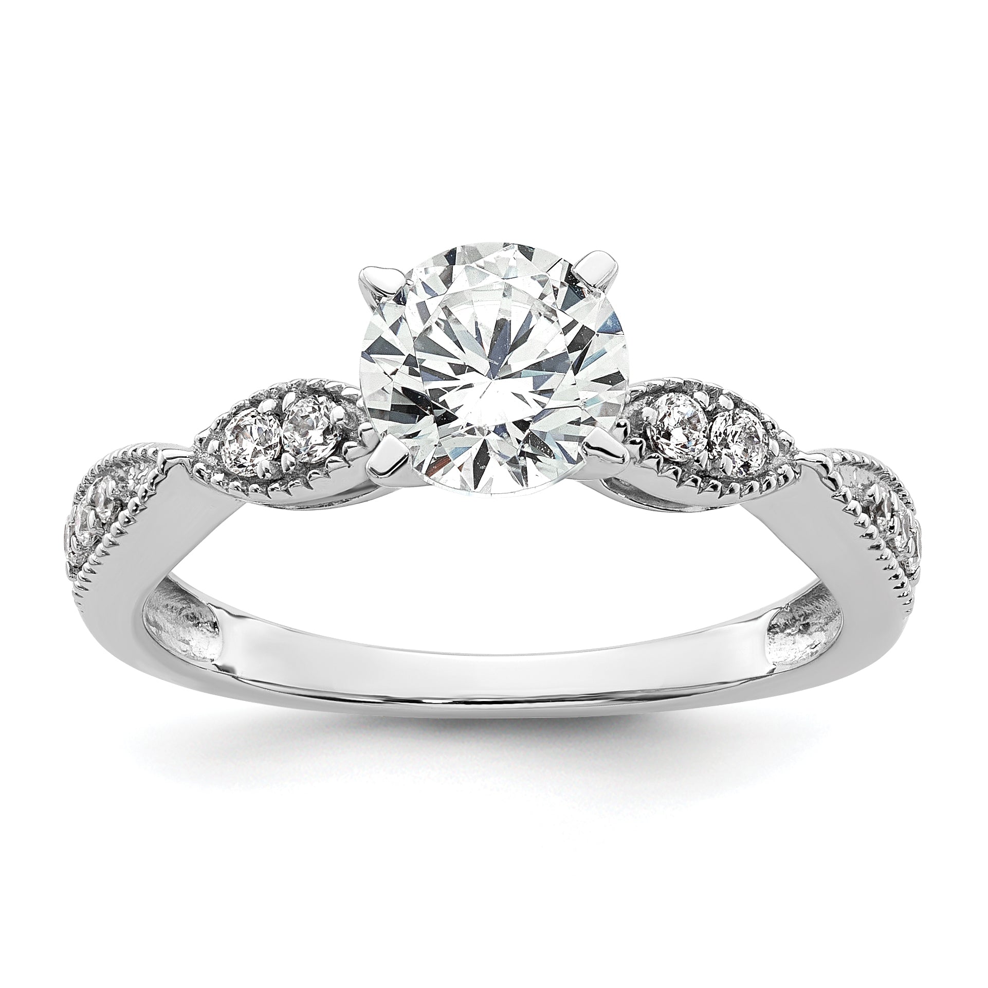 14k White Gold Criss-Cross (Holds 1 carat (6.5mm) Round Center) 1/6 carat Diamond Semi-mount Engagement Ring