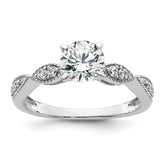 14k White Gold Criss-Cross (Holds 1 carat (6.5mm) Round Center) 1/6 carat Diamond Semi-mount Engagement Ring