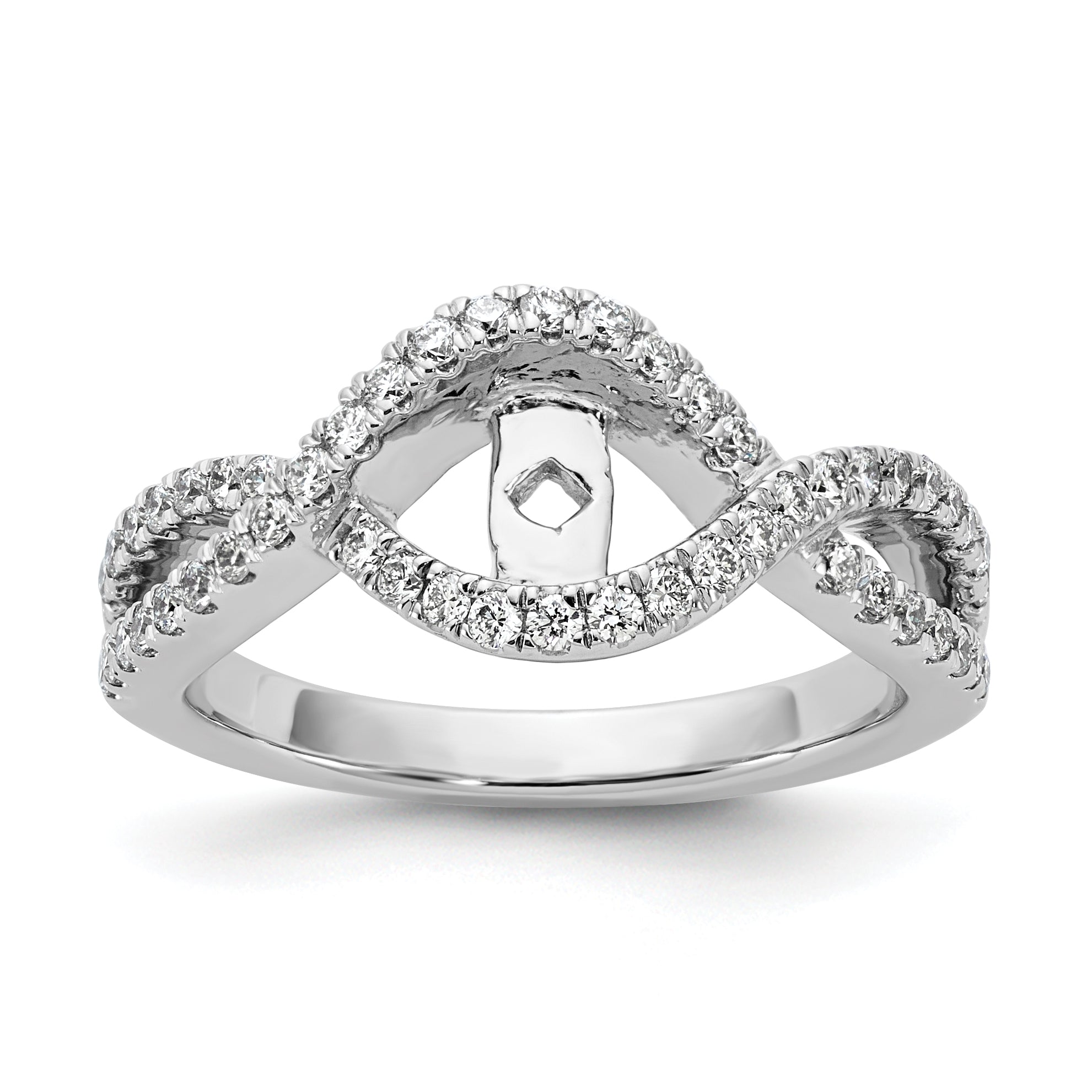 14k White Gold 1/2 carat Lab Grown Diamond VS/SI+ G+ Semi Mount Criss Cross Peg Set Engagement Ring