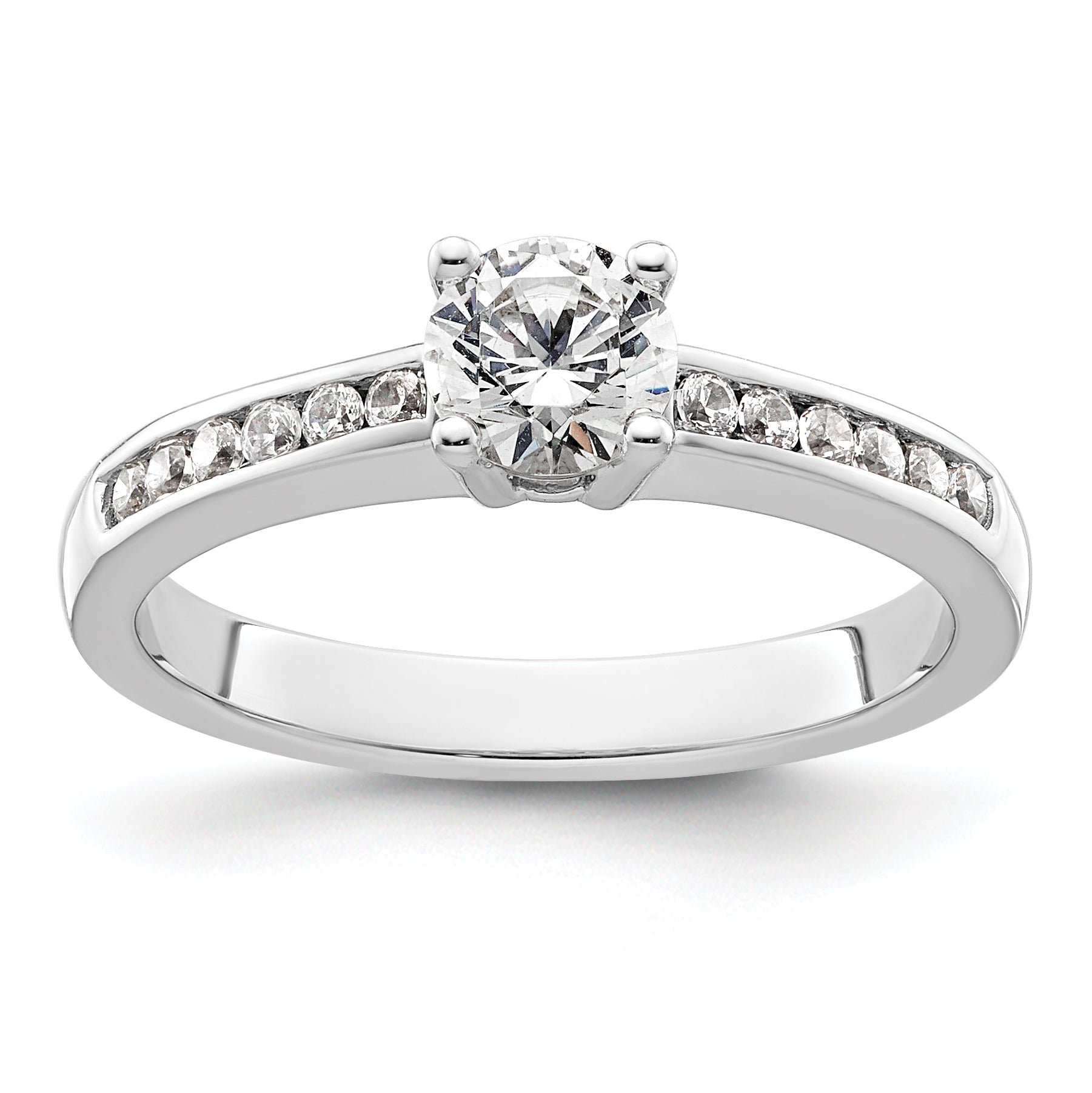 14k White Gold 3/4 carat Lab Grown Diamond VS/SI+ G+ Round Complete Channel Set Shared Prong Engagement Ring